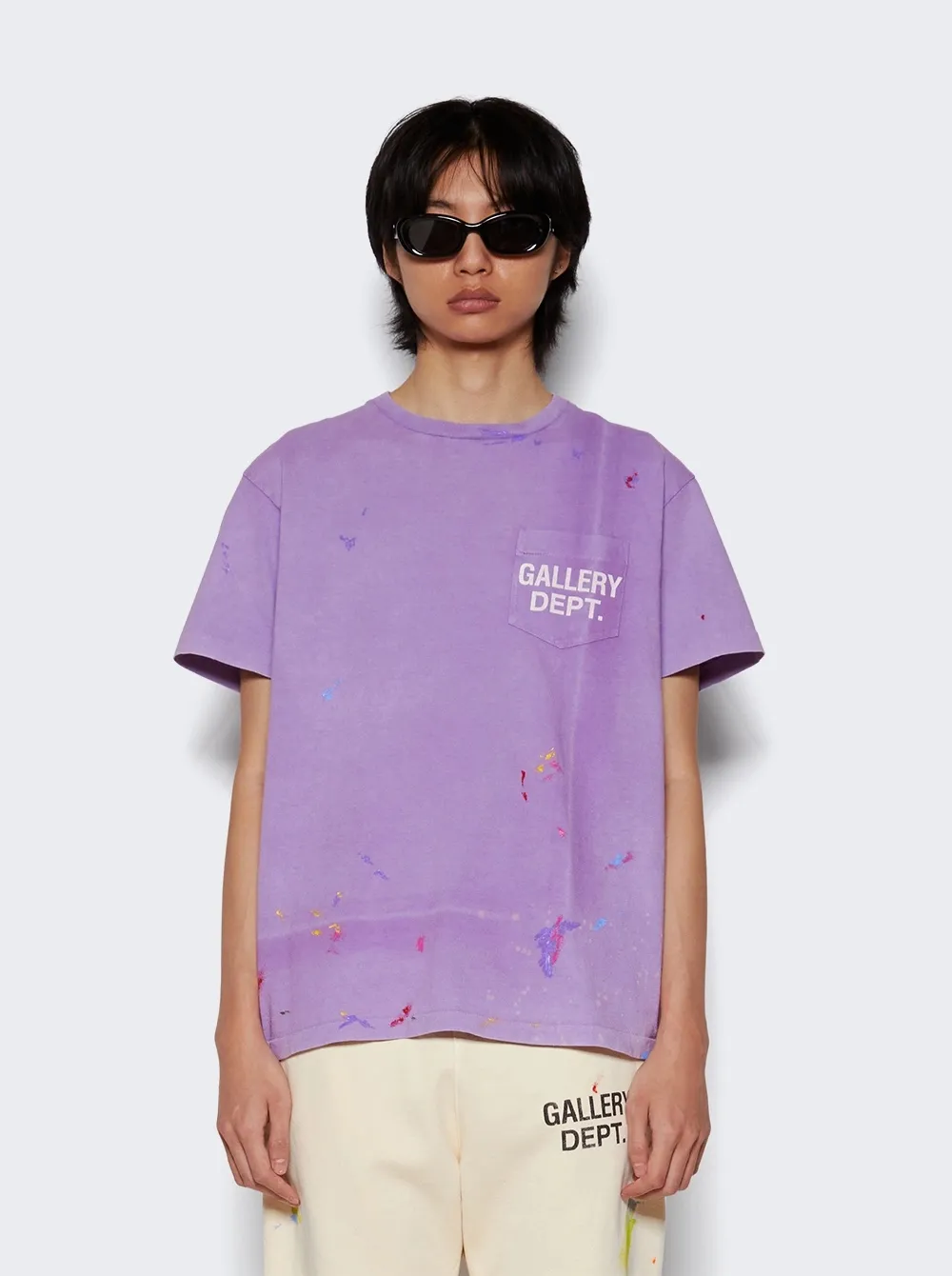New models in stock! GALLERY DEPT VINTAGE LOGO PAINTED TEE PURPLE Purple ink splashed distressed short sleeves Retro English pocket TEE Purple S-XL Ready-to-wear dyeing Fried salt distressing Hand-sewn plaster bone Very heavy industry Manufacturing dark and light fading technology Hand-splashed ink graffiti Genuine acrylic material